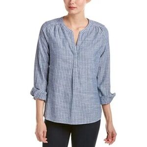 Joie Womens S Blue Striped Chambray Long Roll Tab